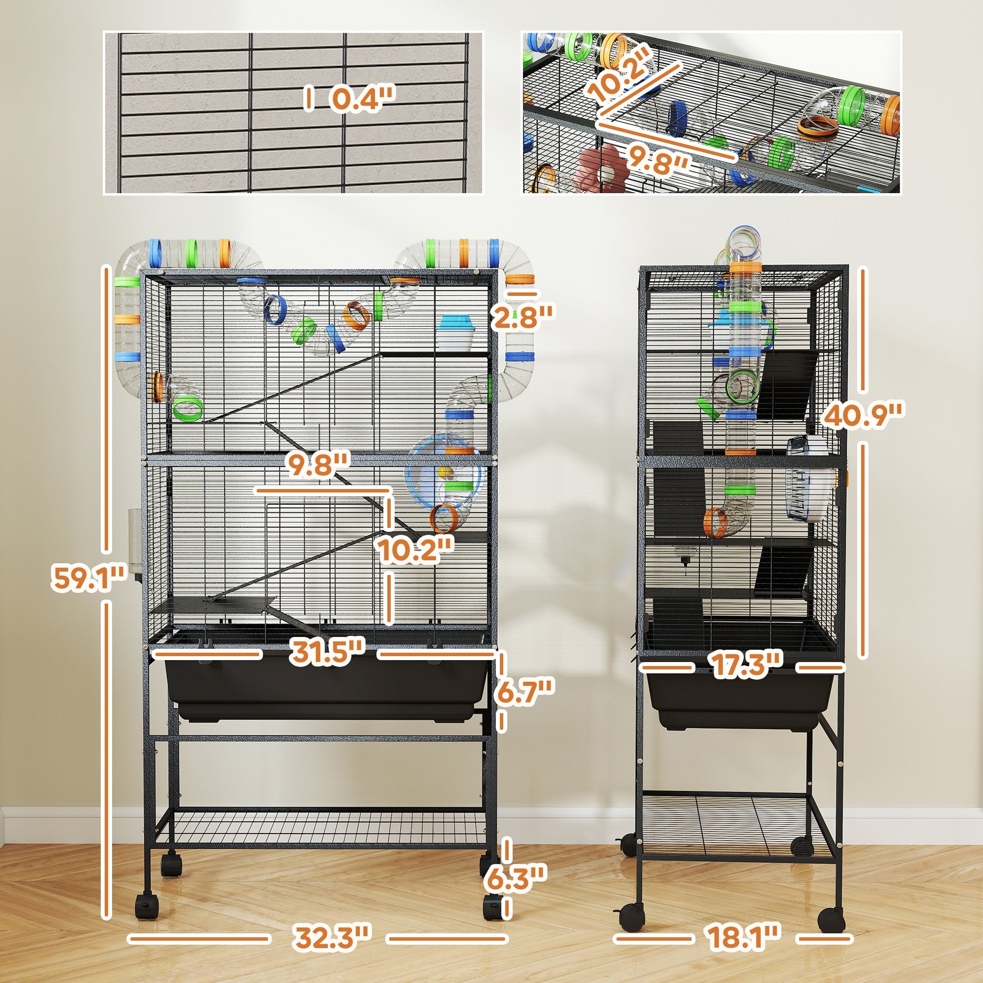 5 Tier Hamster Cage, Rolling Rat Cage with Deep Tray, Storage Shelf, Big Exercise Wheel, Hut, Tube System