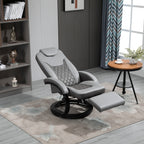 Faux Leather Manual Recliner, Adjustable Swivel Lounge Chair, Armchair with Footrest and Round Base for Living Room, Gray