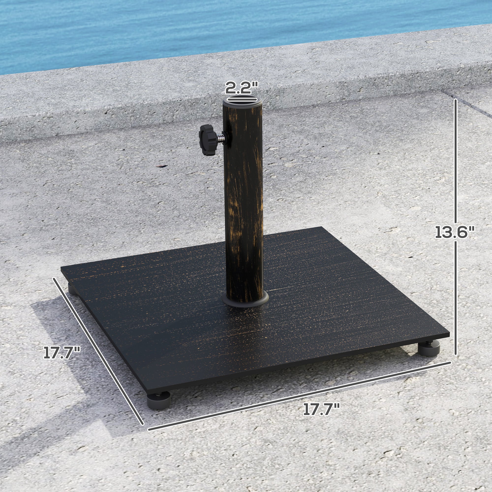 Square Patio Umbrella Base, 29 lbs Metal Umbrella Stand Base with Adjustable Foot Pads, Heavy Duty Patio Umbrella Holder for 1.5"/1.9" Umbrella Poles for Outdoor, Lawn, Poolside, Bronze