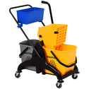 2 x 6.9 Gallon Mop Water Bucket Wringer Cart with Easy to Use Side Press Wringer, Smooth Wheels, Mop-Handle Holder