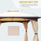 10' x 12' Outdoor Gazebo with Netting, Patio Gazebo Canopy with 2-Tier Soft Top Roof and Steel Frame for Lawn, Garden, Backyard and Deck