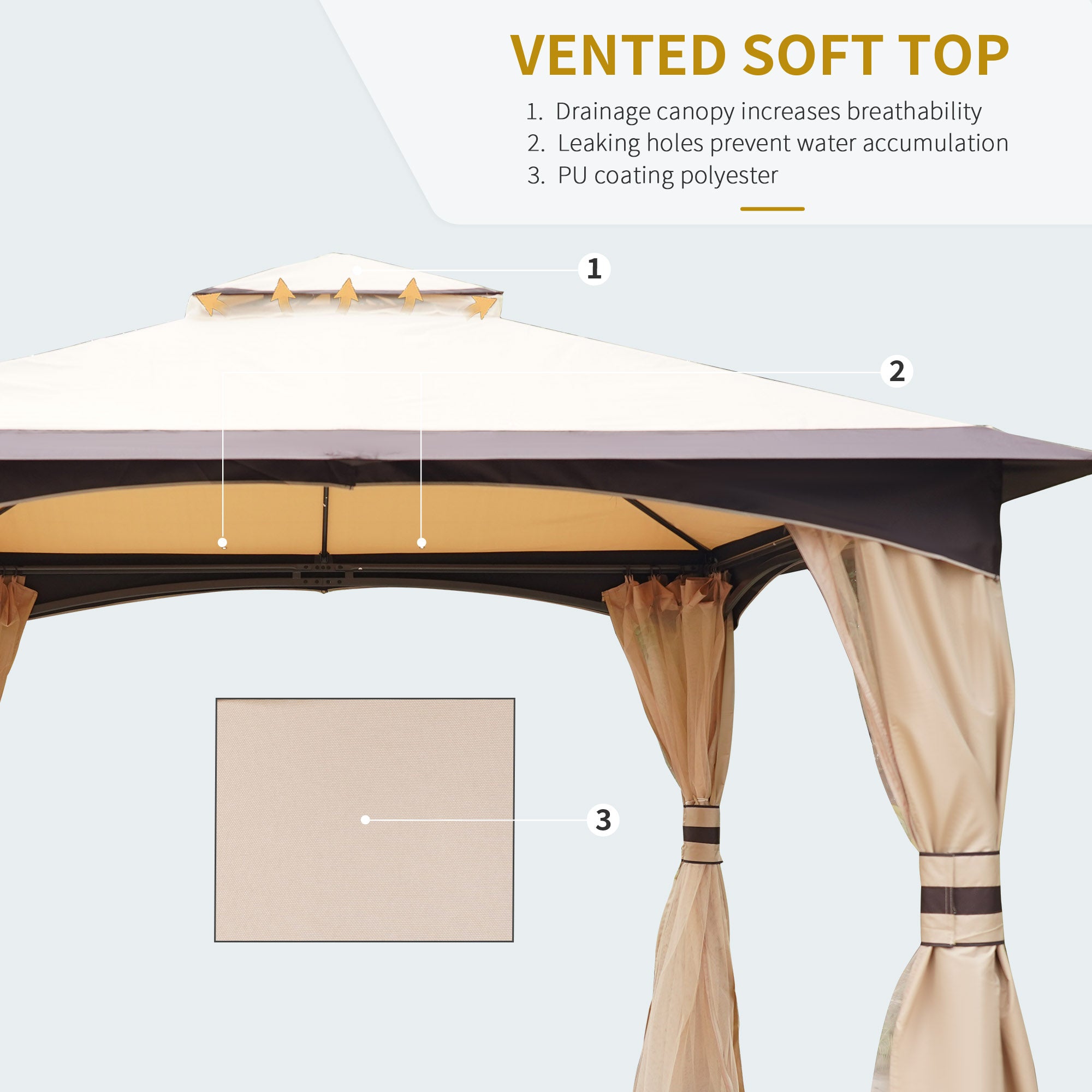 10' x 12' Outdoor Gazebo with Netting, Patio Gazebo Canopy with 2-Tier Soft Top Roof and Steel Frame for Lawn, Garden, Backyard and Deck