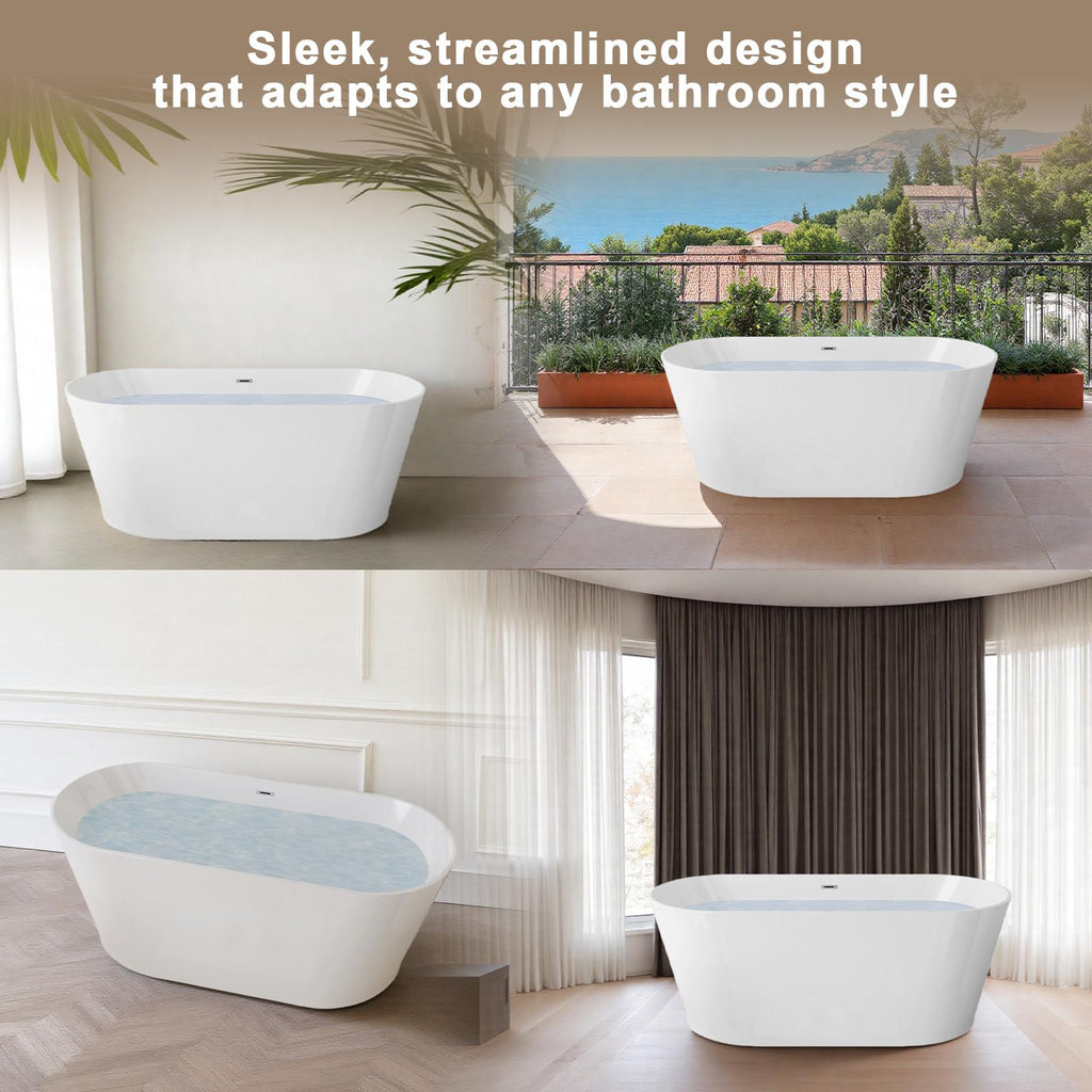55" Freestanding Acrylic Soaking Bathtub with Double-Wall Insulation for Heat Retention, Tub for Bathroom, 55" L x 29.50" W x 23.5" H, Gloss White