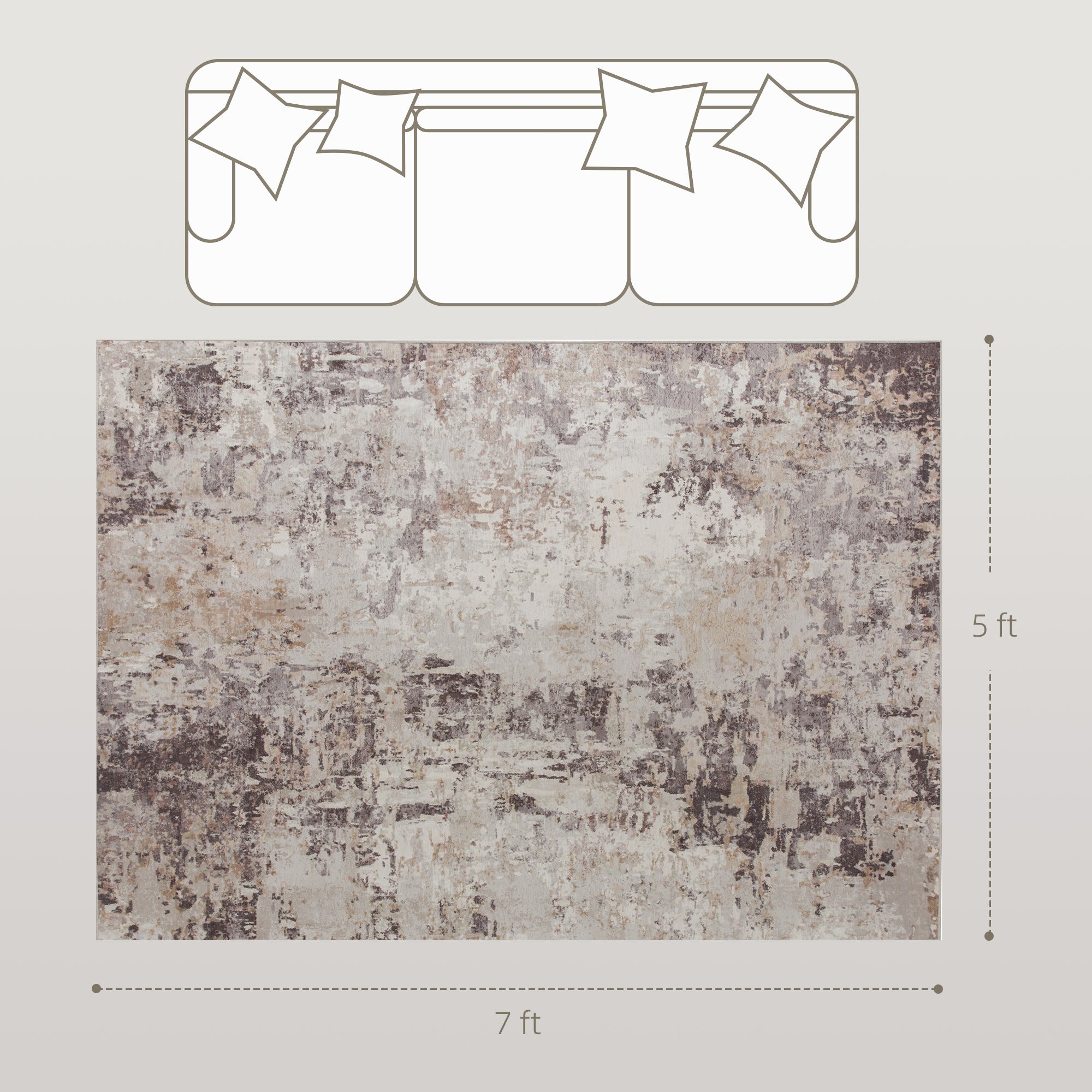 Machine Washable Area Rug 5x7, Non-Slip Modern Abstract Floor Carpet for Living Room, Bedroom, Dining Room, Mixed-Brown