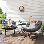 Outdoor Rocking Chair Patio Set of 2, Oversized Rocking Papasan Chairs with Cushions for Garden Porch, 265 lbs., Gray