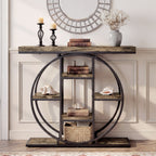 39.4" Console Table with Storage Shelves, Industrial Sofa Table for Living Room, Hallway, Rustic Oak