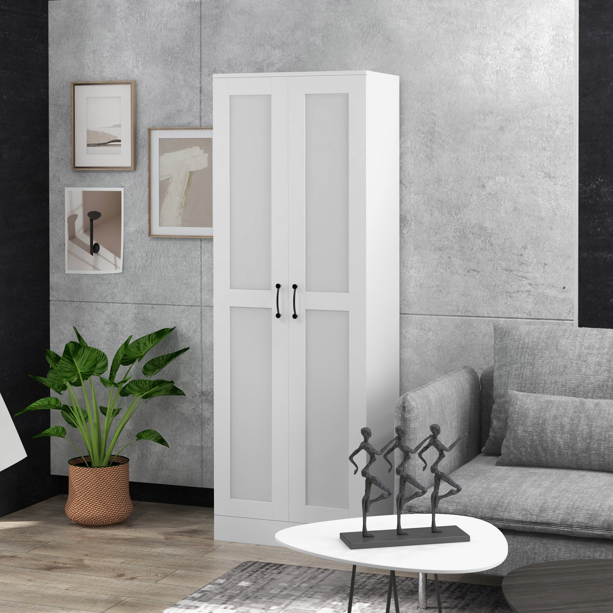 White Storage Cabinet with Adjustable Shelves and Tall Design, for Kitchen Storage, Perfect for Home Use and Family Organization