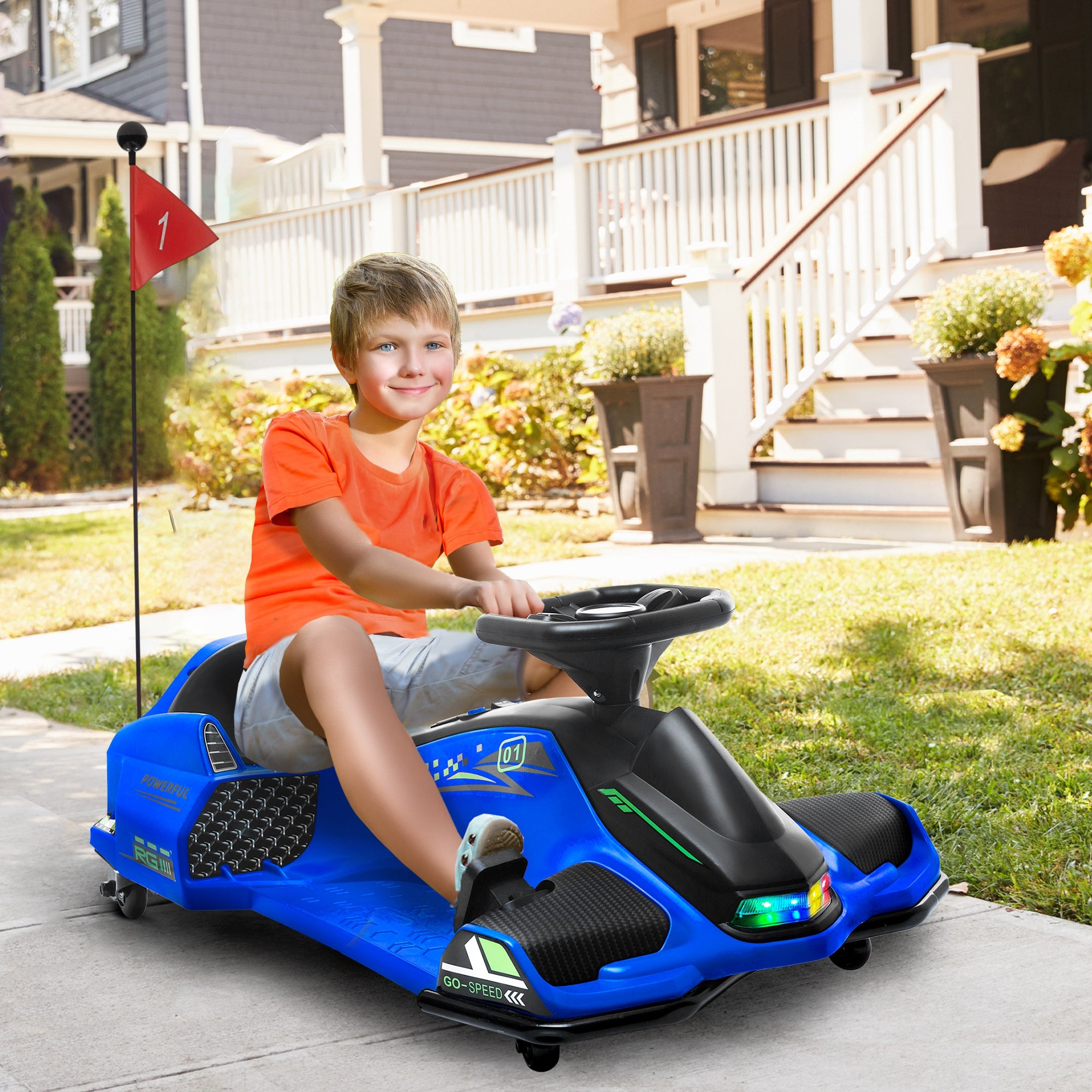 12V Electric Drifting Go Kart w/ Slow Start, Music, Lights, Blue