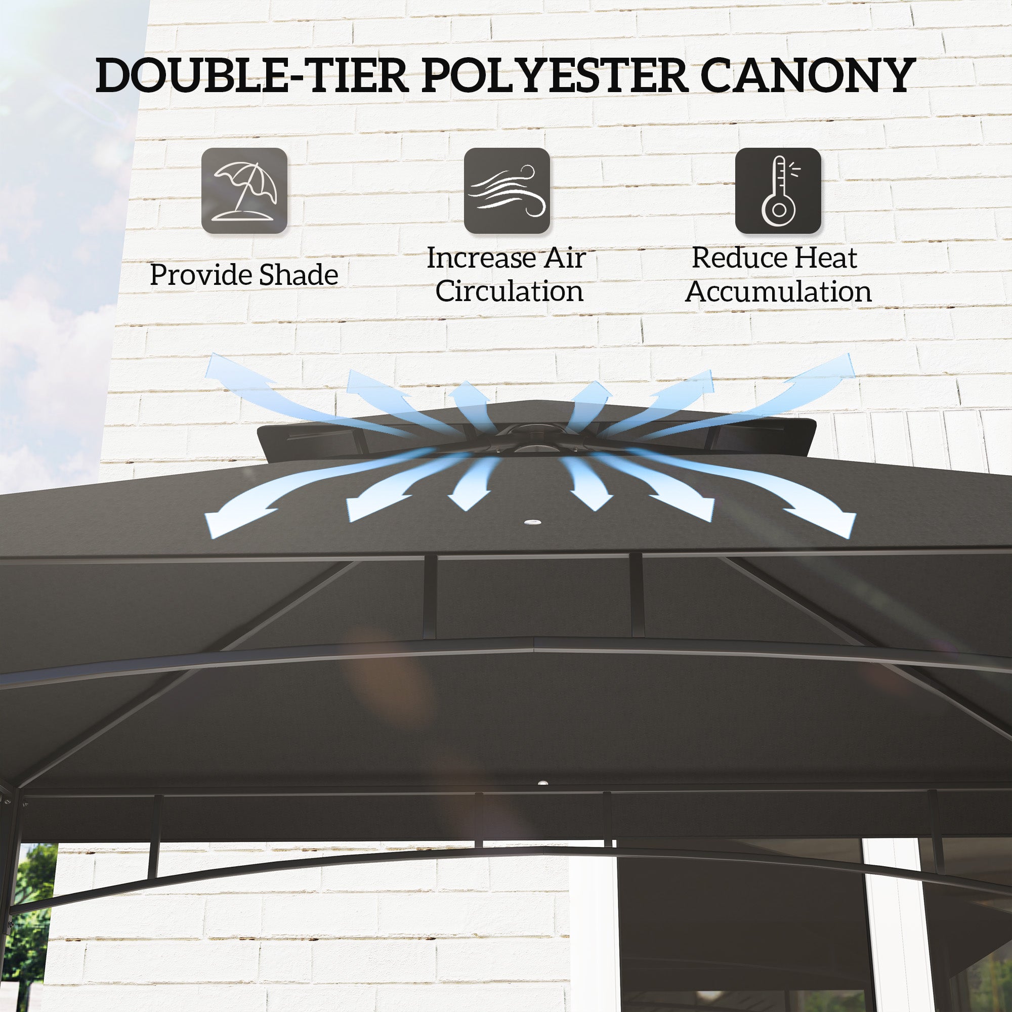 8' x 5' BBQ Grill Gazebo, 2-Tier Outdoor BBQ Gazebo with 2 Side Shelves, Storage Baskets, Ceiling Hook, Dark Gray