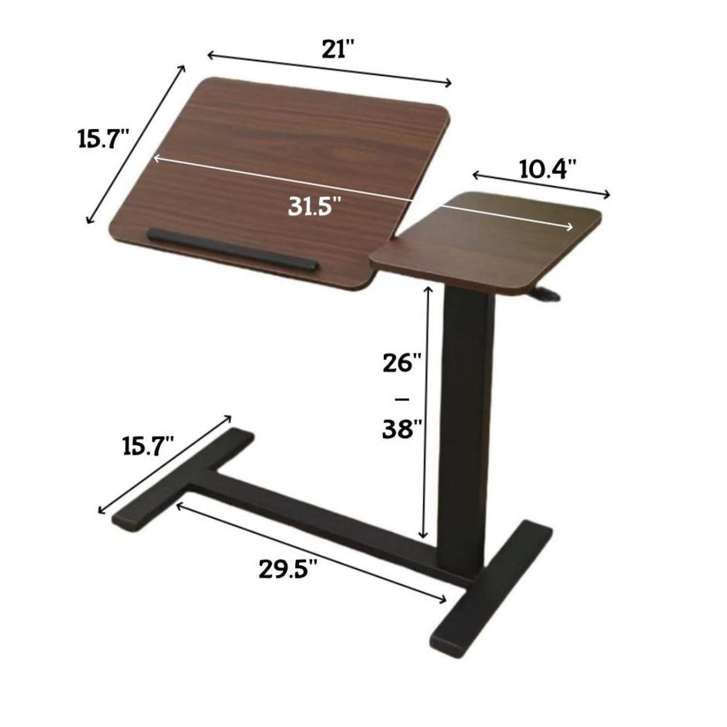 Folding Overbed Bedside Desk with Tilting Tray, Mobile Rolling Laptop Stand with Adjustable Height, 31.5″ L x 16″ W x 38″ H, Walnut+Black
