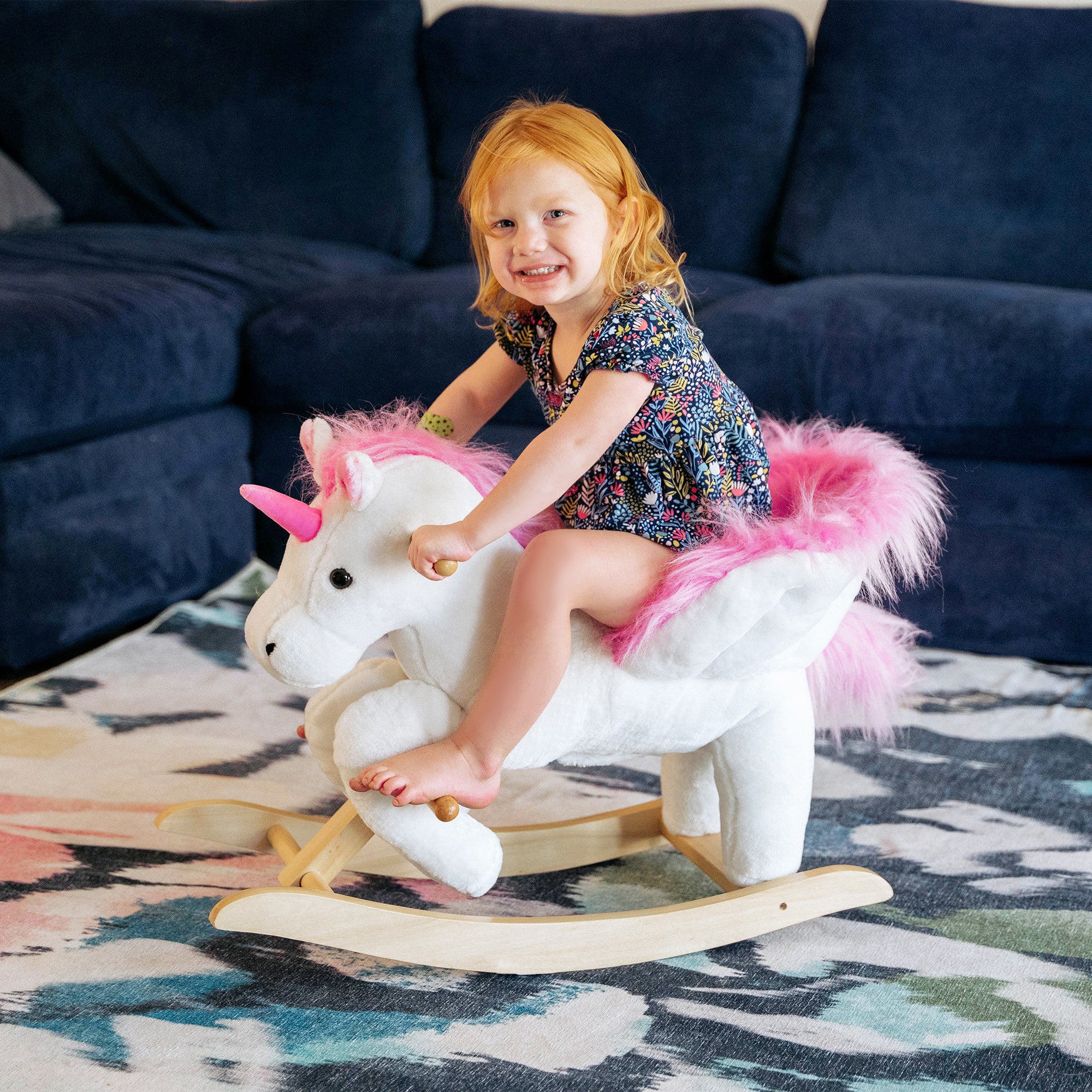 Unicorn Baby Rocking Horse Toy for Kids with Lullaby Song, Plush Ride on Horse with Heavy-Duty Support System, Pretend Play Interactive Toy for Toddlers 18-36 Months