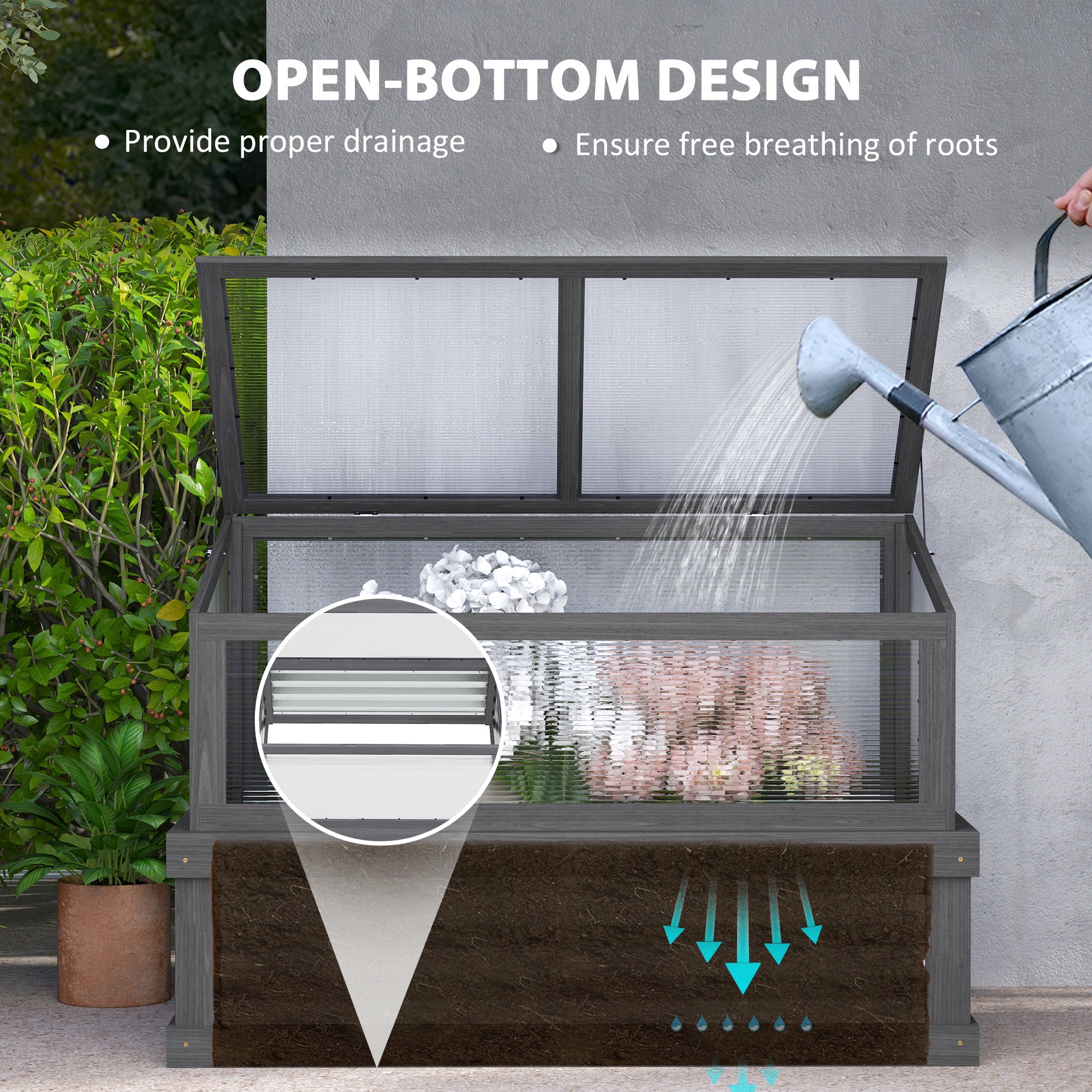 Raised Garden Flower Bed Kit with Lean-to Greenhouse, Wooden Cold Frame Planter, 41" x 22.5" x 28.25", Gray