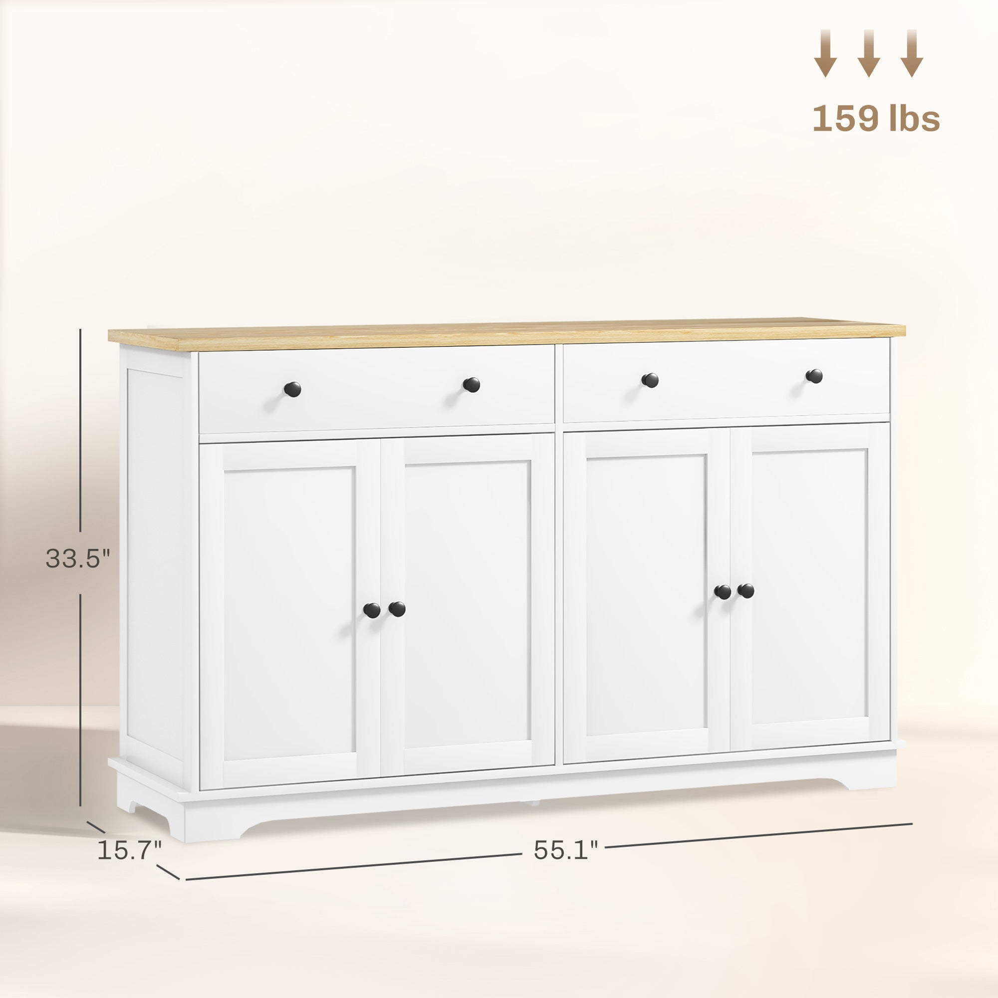 Modern Sideboard, Buffet Cabinet with Storage Drawers, Adjustable Shelves for Living Room, Dining Room, Entryway, White
