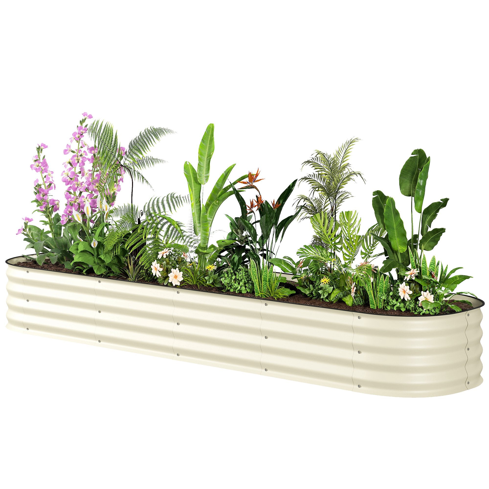 7.9' x 2' x 1' Galvanized Raised Garden Bed Kit, Metal Planter Box with Safety Edging, Cream