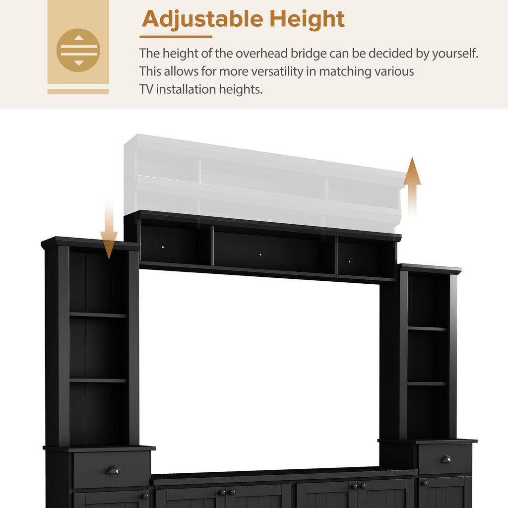 Minimalist Storage TV Stand for TVs Up to 75" with Adjustable Shelves, Entertainment Wall Unit Set for Living Room, 103" L x 15" W x 77" H, Black