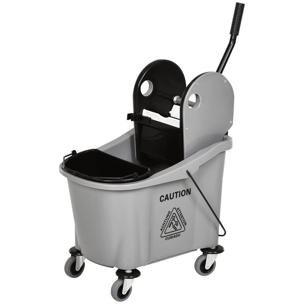 9.5 Gallon (38 Quart) Mop Bucket with Wringer Cleaning Cart, 4 Moving Wheels, Mop-Handle Holder & 2 Separate Buckets, Gray