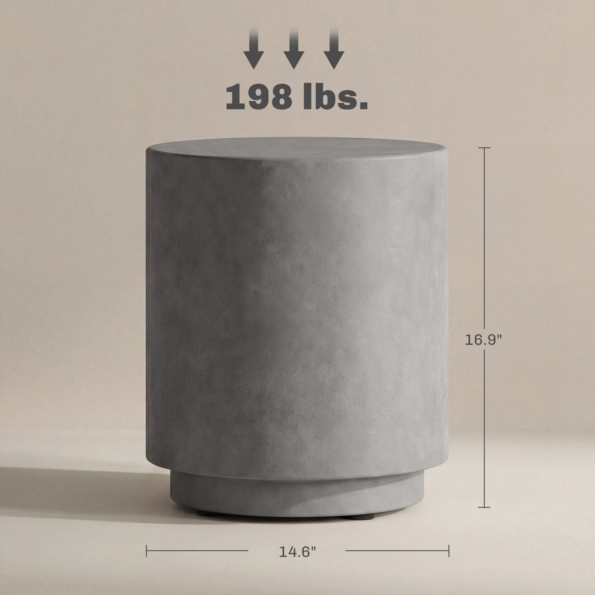 Lightweight Accent Table with Concrete Finish Round Side Table, Light Gray