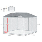 Outdoor Dog Kennel Galvanized Steel Fence with Cover Secure Lock Mesh Sidewalls for Backyard 9.8' x 9.8' x 7.7'