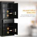 72" Kitchen Pantry Storage Cabinet, Traditional Freestanding Pantry Cabinet with 4 Doors and 2 Adjustable Shelves, Large Central Drawer, X-Frame, Black