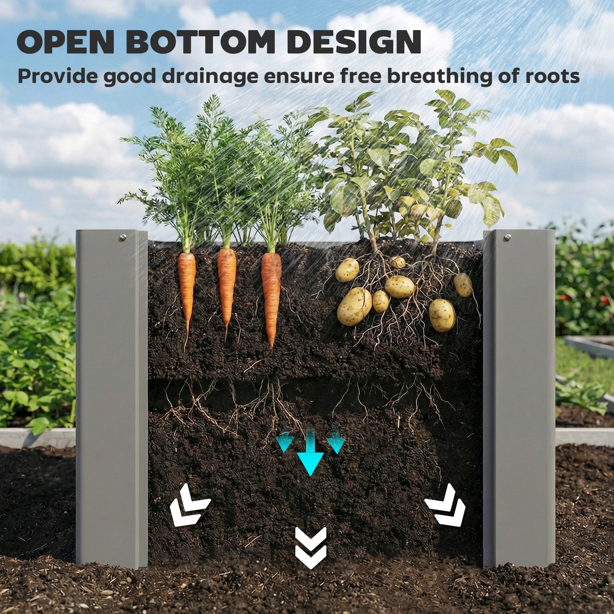 Raised Garden Bed Galvanized Planter Box Outdoor with Gloves for Gardening Vegetables, Flower, Herb, 2.6 x 1 x 2 ft, Gray