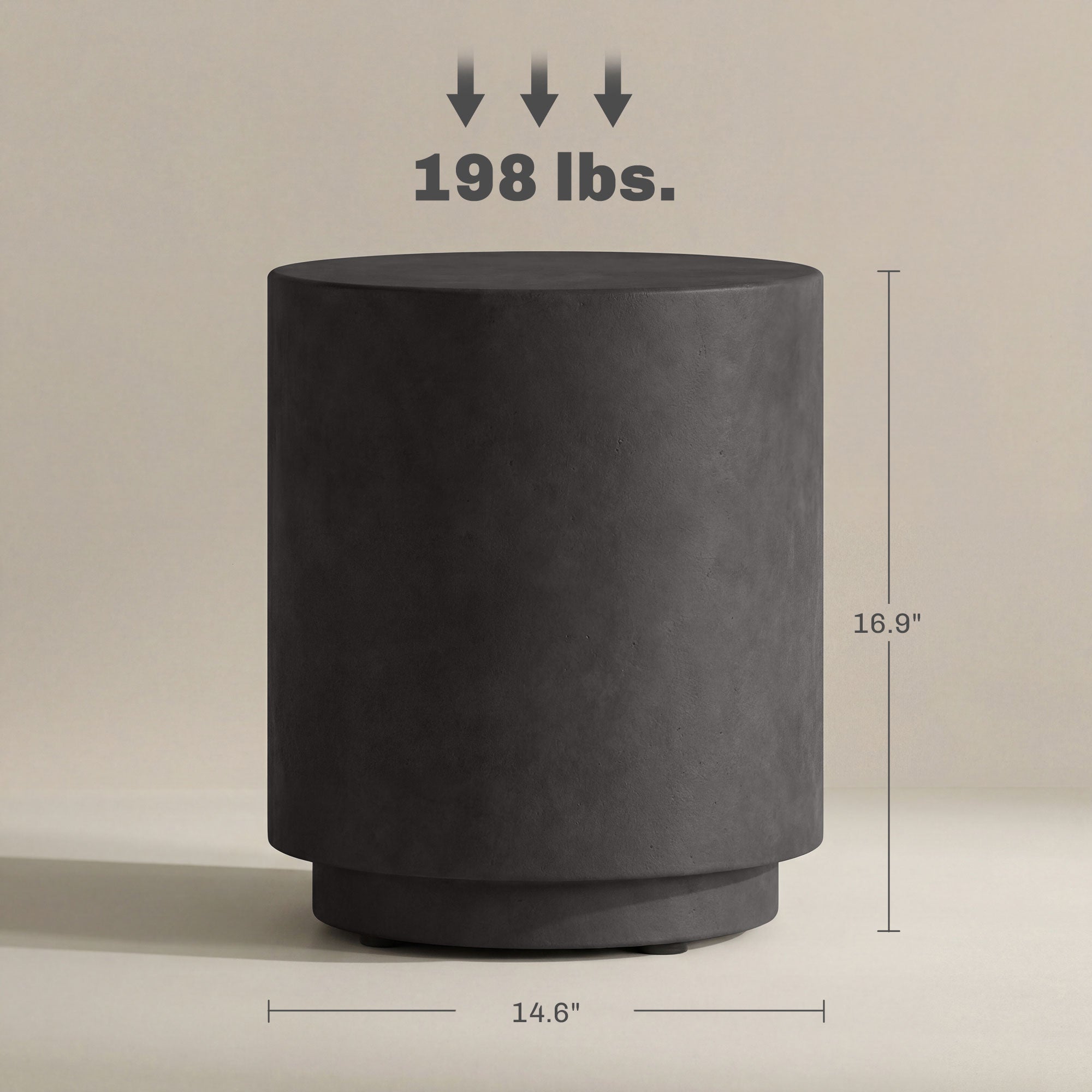Lightweight Accent Table with Concrete Finish Round Side Table, Dark Gray