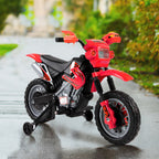 6V Kids Motorcycle, Electric Motorcycle with Dirt Bike Style, Street Bike Design Battery Powered Ride On Toy with Training Wheels, Headlight, Music, Ages 5-8, Red