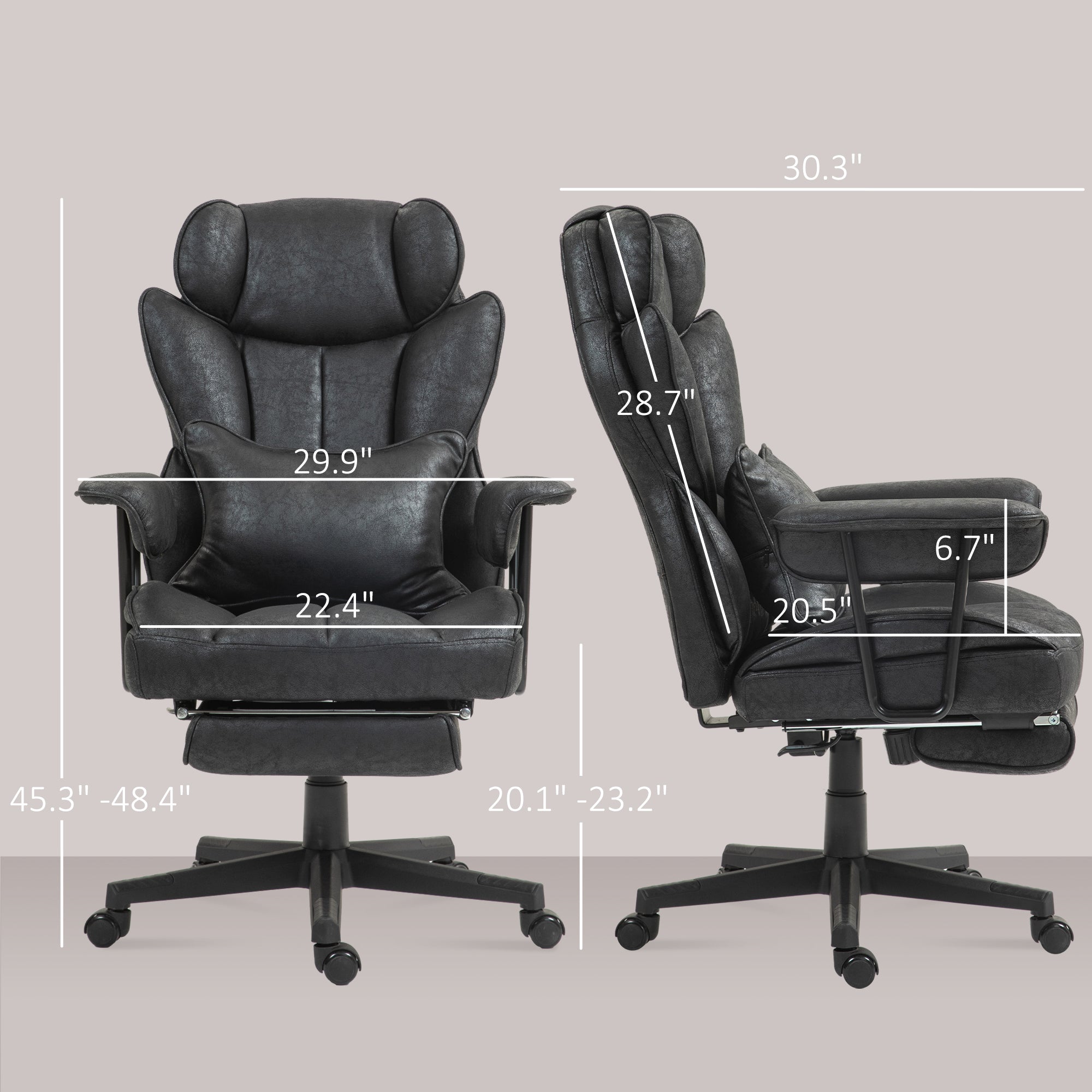 396lbs. Big and Tall Office Chair, Executive Office Chair with Footrest, Lumbar Support, and Reclining Function, Black