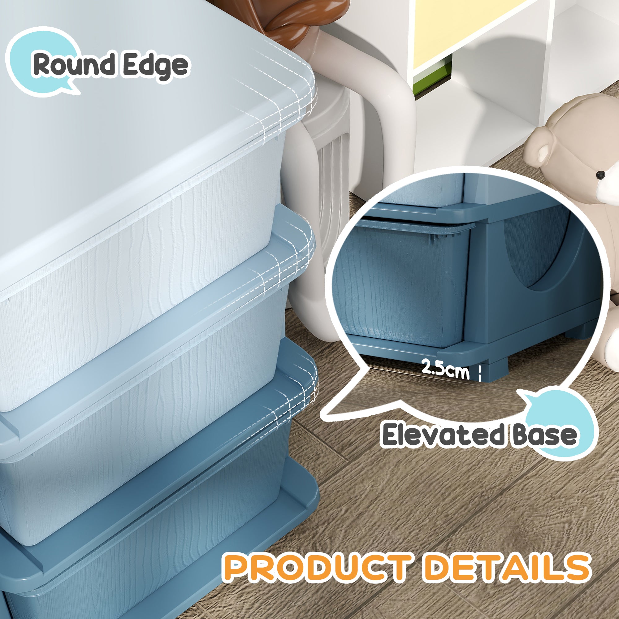 3 Tier Kids Storage Unit, Toy Organizers and Storage with 3 Drawer for Bedroom Nursery Living Room for Boys Girls, Blue