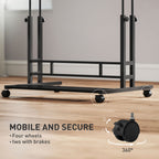Adjustable Standing Desk with Power Outlets, Stand Up Desk with Tiltable Tabletop, Wheels, Shelf, for Home Office, Black