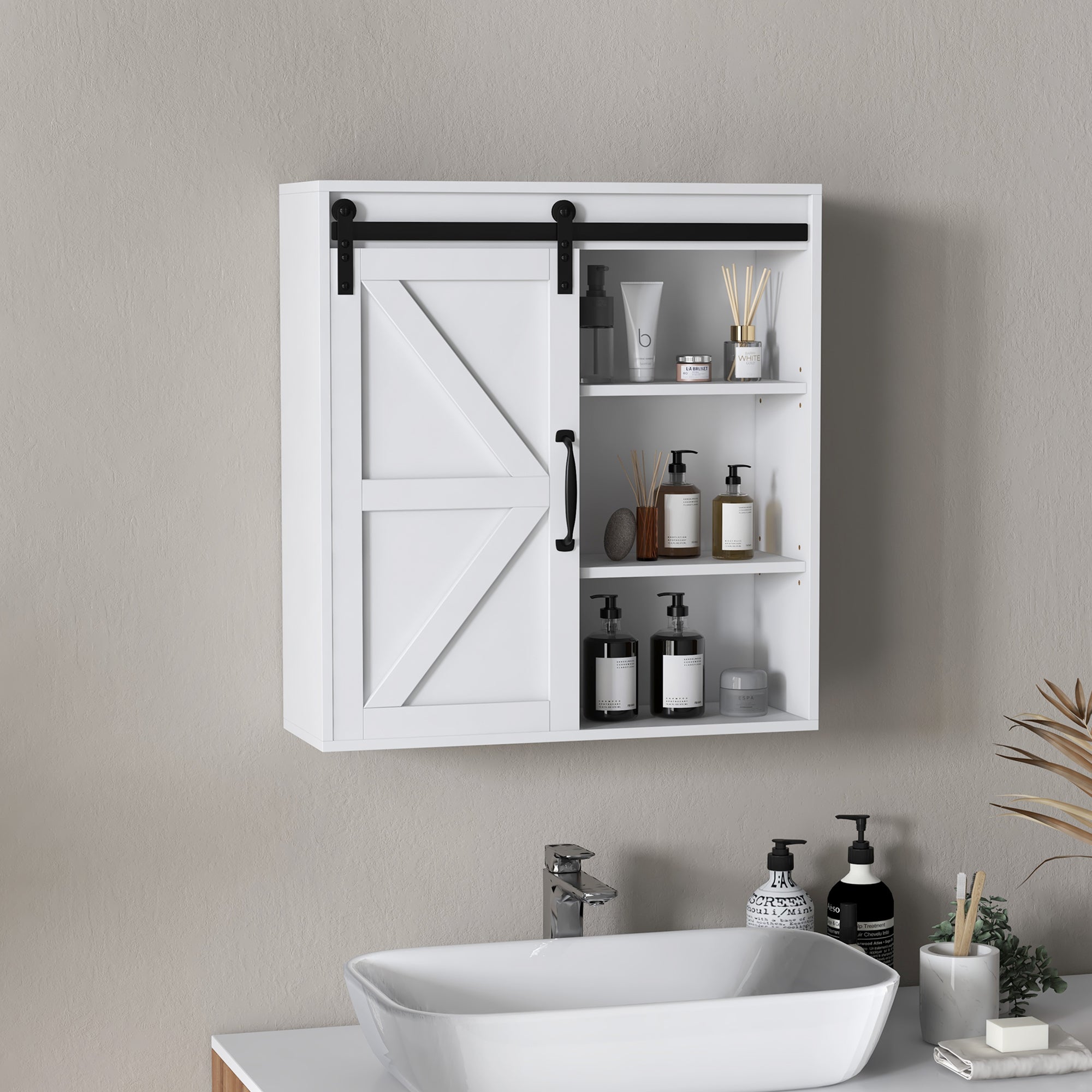 Bathroom Medicine Cabinet, Wall Cabinet with Sliding Door and Adjustable Shelf, 22.75" x 7.75" x 24.5", White