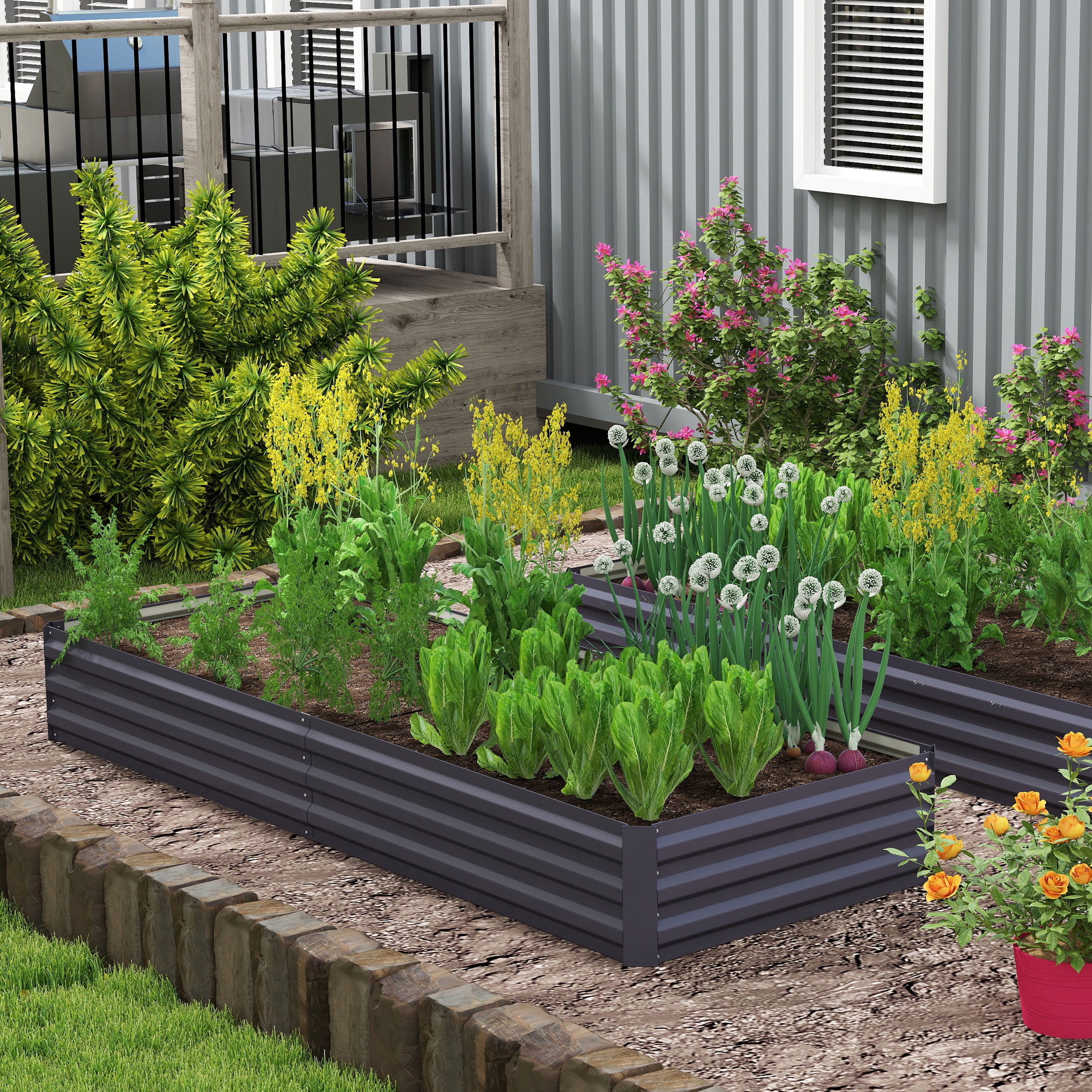 95" x 36" x 12" Galvanized Raised Garden Bed, Easy DIY and Cleaning for Growing Flowers, Herbs, Succulents, Gray