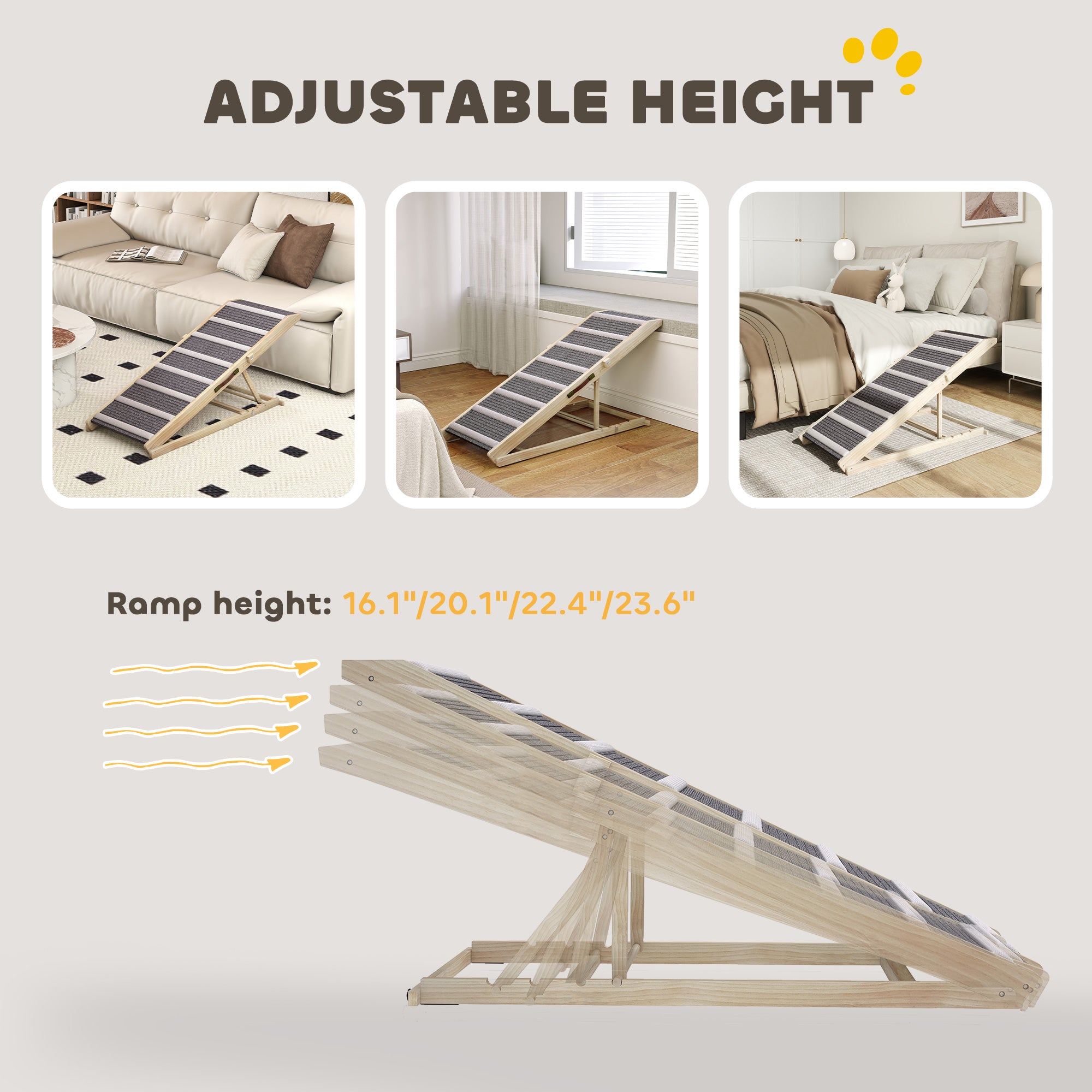 Dog Ramp for Couch, Foldable Pet Ramp for Small to Large Dog, 4 Adjustable Height from 16" to 23.5"