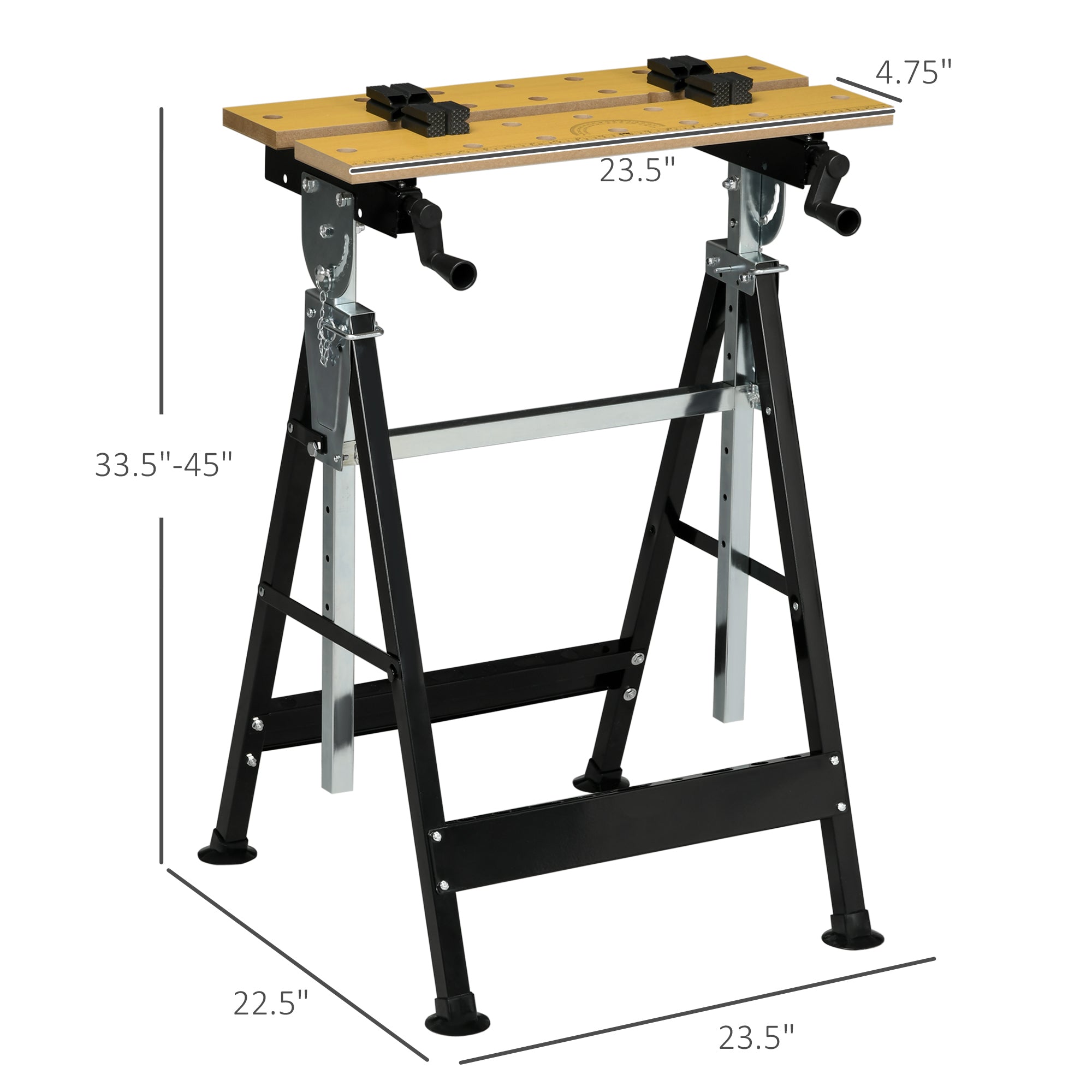 Work Bench Tool Stand with Adjustable Height and Angle, Carpenter Saw Table with 4 Clamps, Steel Frame, 220lbs Capacity