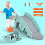 3-in-1 Kids Portable Slide Rocking Horse Toy with Basketball Hoop for Age 1.5-3 Boys and Girls, Mint Green