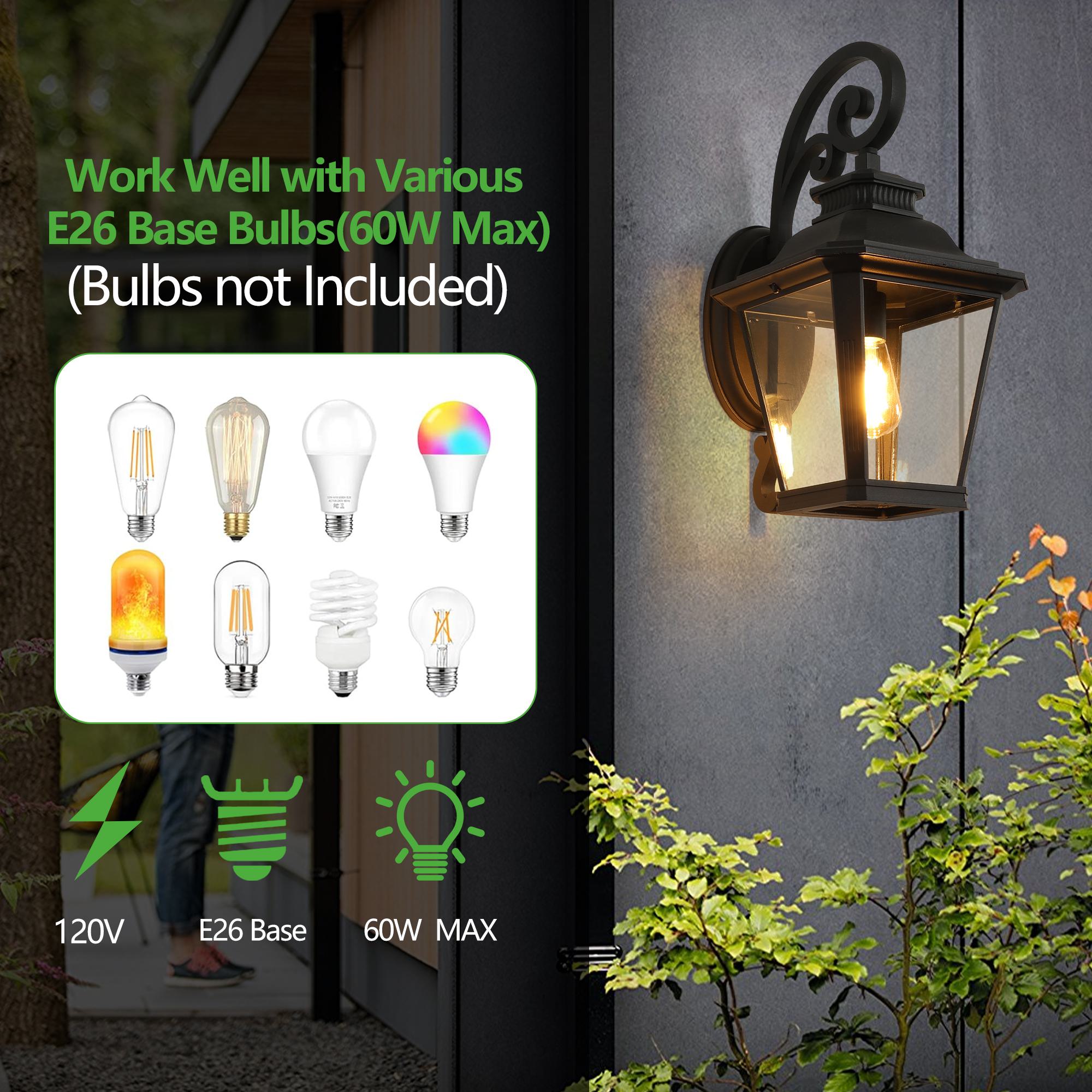 14" Outdoor Wall Lanterns 2-Pack with Clear Glass Panels, Vintage Exterior Light Fixture for Porch, Patio, Garden, 14" L x 11" W x 21" H, Black