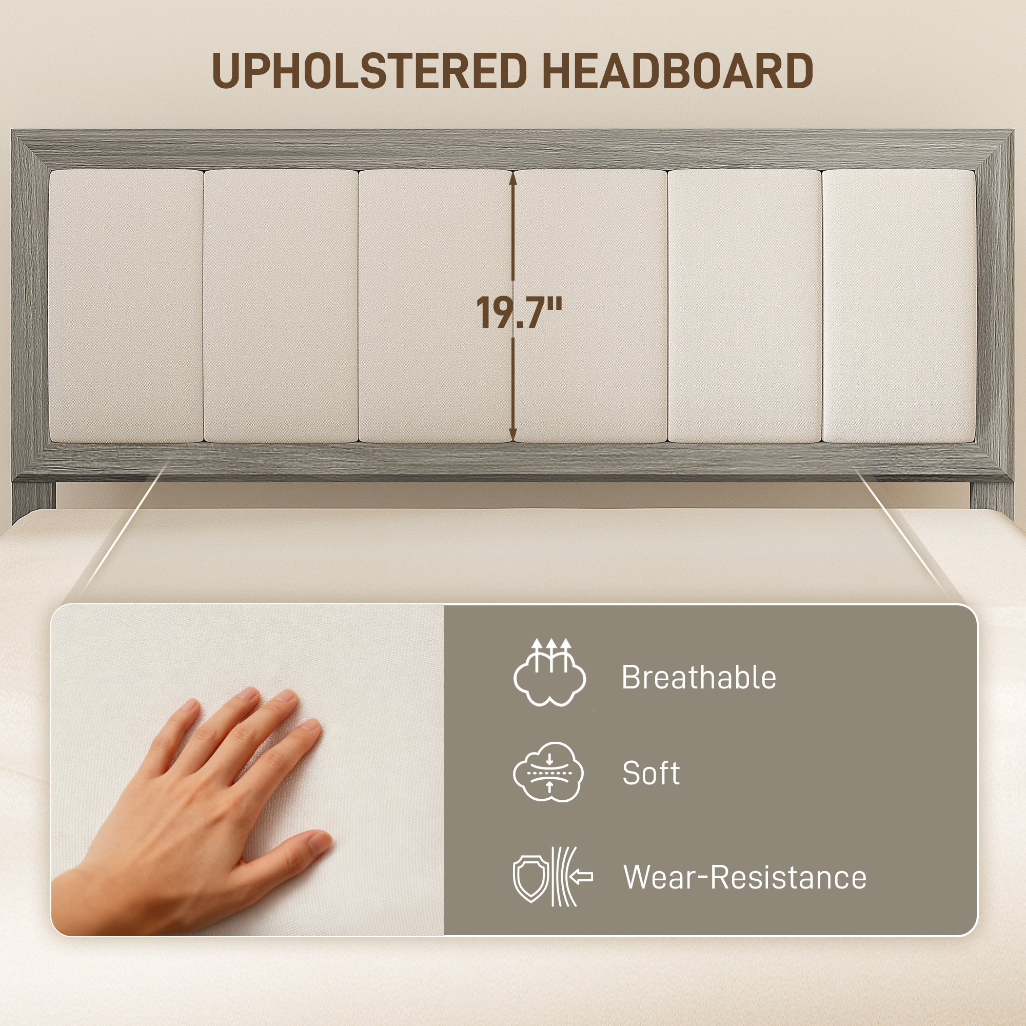 Full Bed Frame with Headboard Full Size Platform Bed Frame with Wooden Slats No Box Spring Needed Easy Assembly Gray