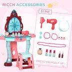 Kids Vanity Set with Self-Opening Magic Mirror, Princess Makeup Vanity Table Set with Music, Tabletop with Lights, Imaginative Toy for 3-6 Years Old Child