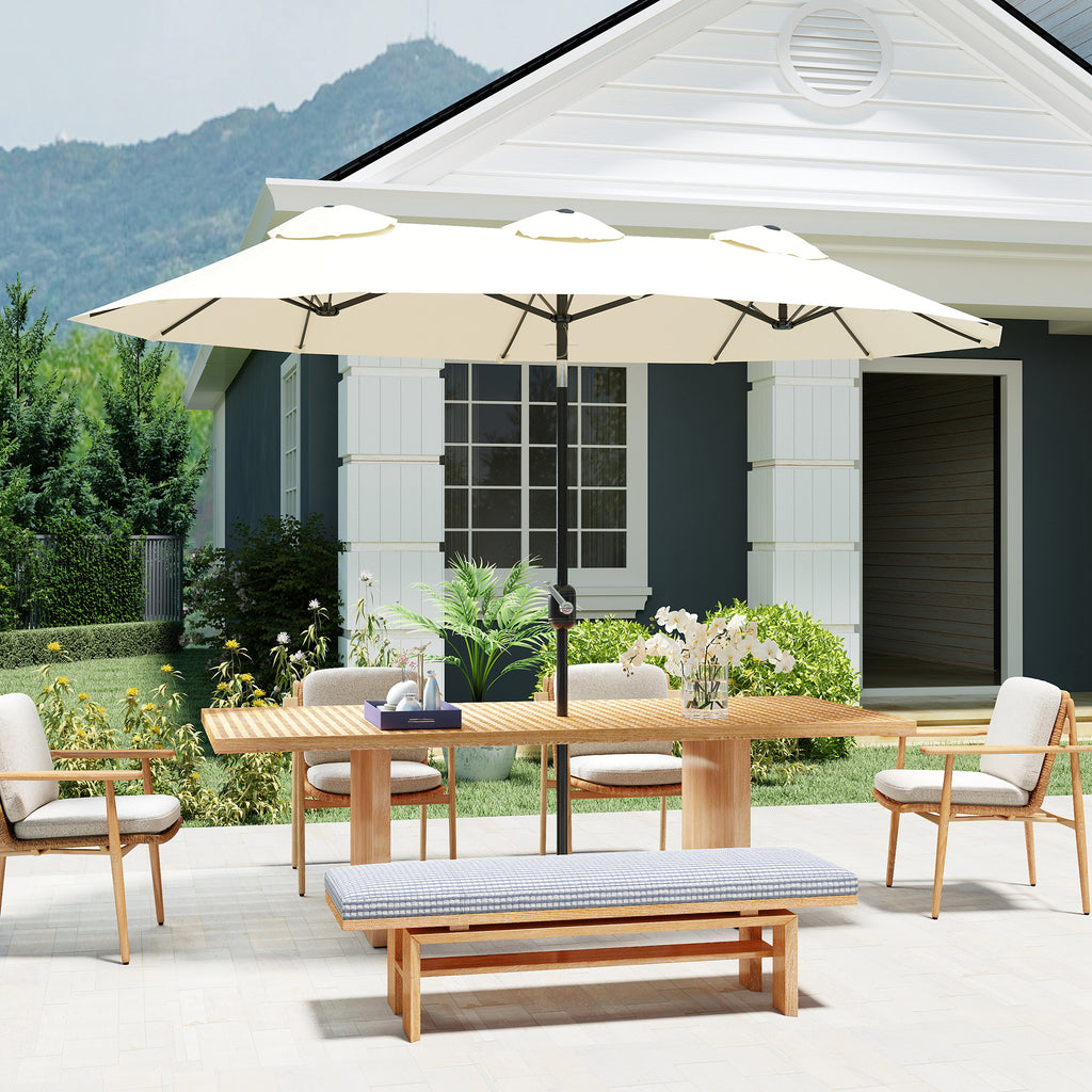 Double Sided Patio Umbrella, 9.7' Large Outdoor Market Umbrella with Push Button Tilt and Crank, 3 Air Vents and 12 Ribs, for Garden, Deck, Pool, White
