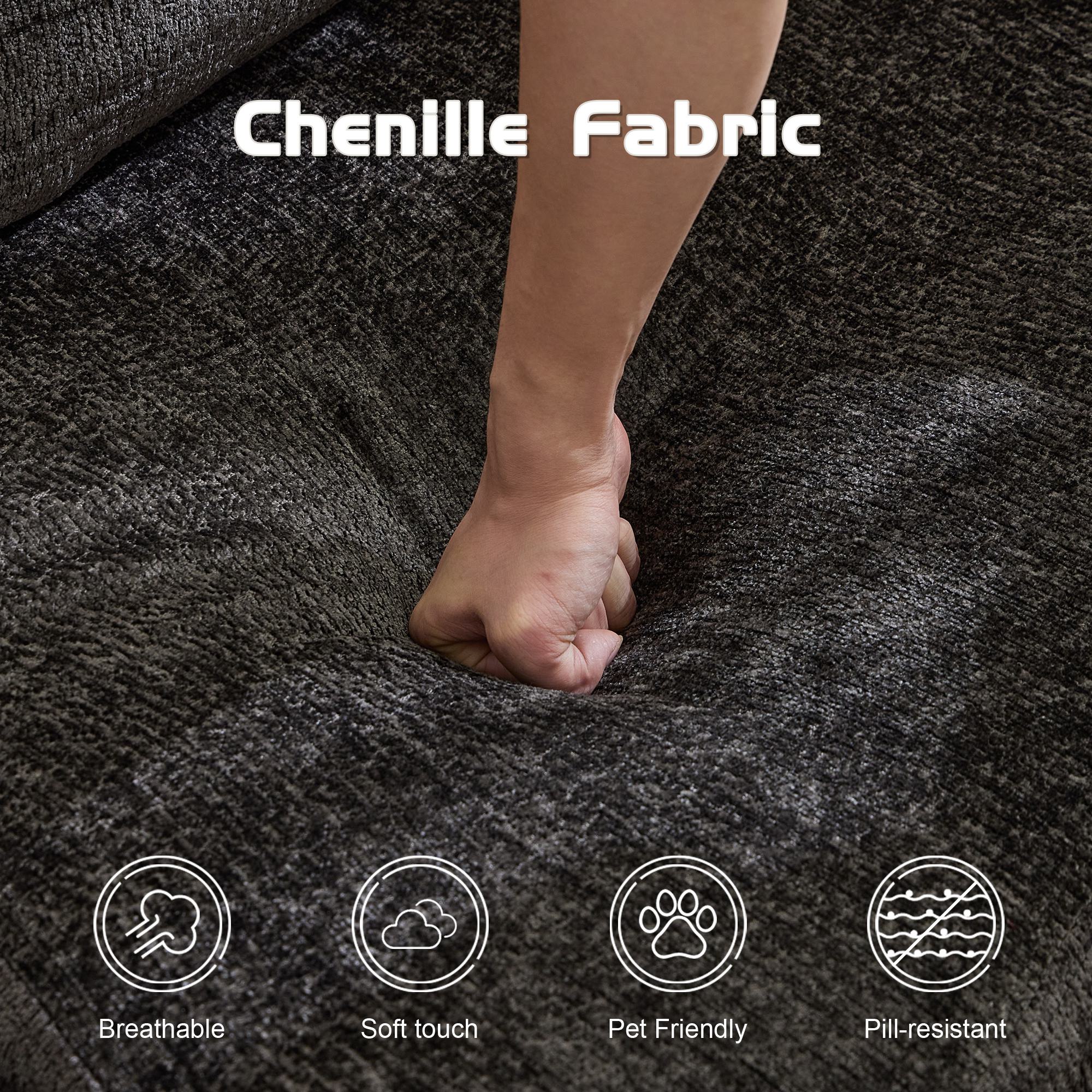 Convertible Sofa Bed Floor Sofa with Fixed-Shape Frame, Chenille Fabric Loveseat Modular Sectional for Apartments, Compressed Sofa 79" L x 39.5" W x 25" H, Black