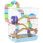 5 Tiers Hamster Cage Portable Animal Travel Carrier w/ Exercise Wheels Tube, Light Blue