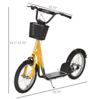 Youth Scooter, Kick Scooter with Adjustable Handlebars, Double Brakes, 16" Inflatable Rubber Tires, Basket, Cupholder, Orange