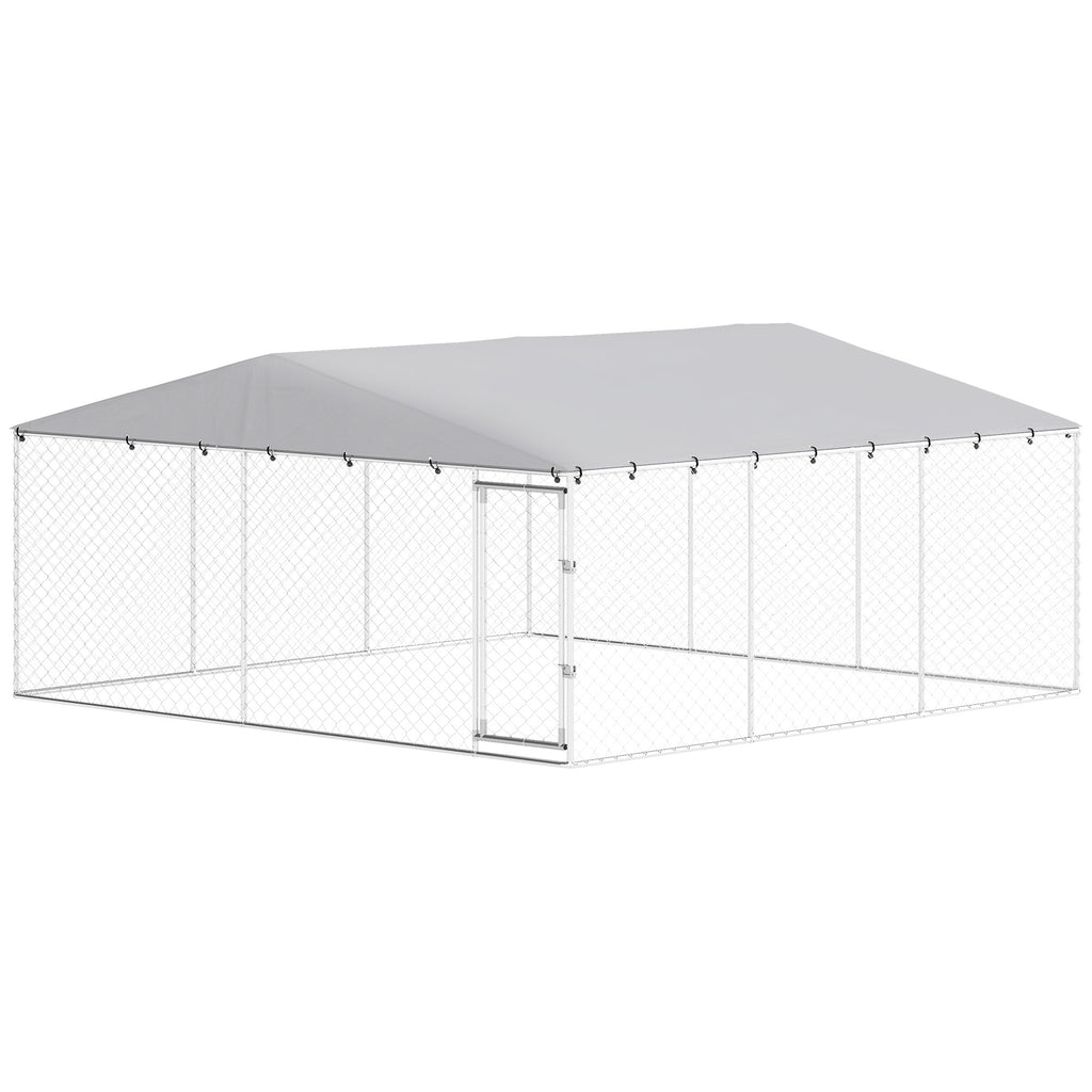 15' x 15' x 7' Dog Kennel Outdoor for Small Medium Large Dogs with Waterproof Roof, Silver