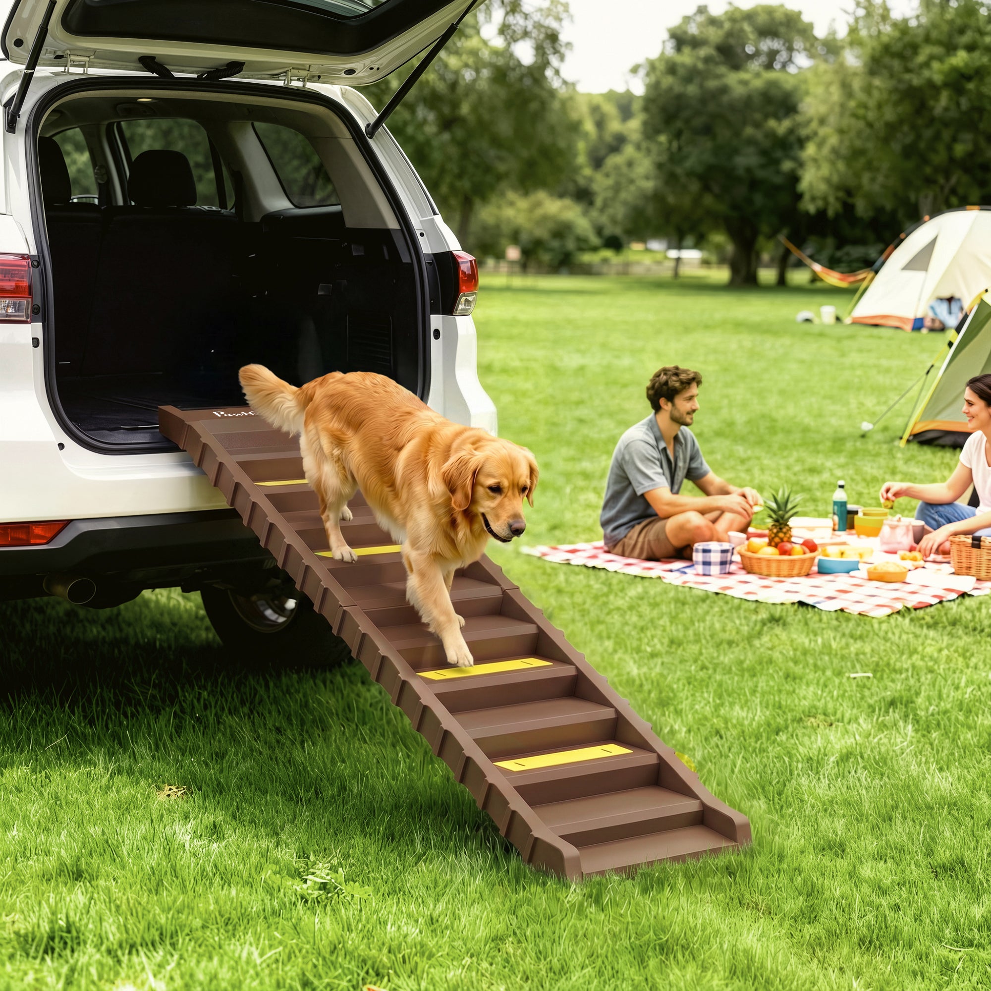 Dog Stairs for Car Truck SUV, Foldable Dog Ramp for Large Medium Small Dogs, Brown