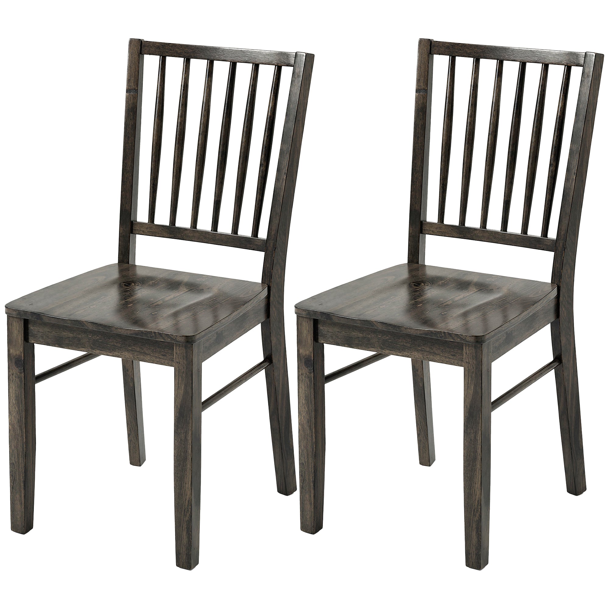 Dining Chairs Set of 2 Ergonomic Solid Wood, Armless Kitchen Chairs with Rubberwood Legs, Charcoal Gray