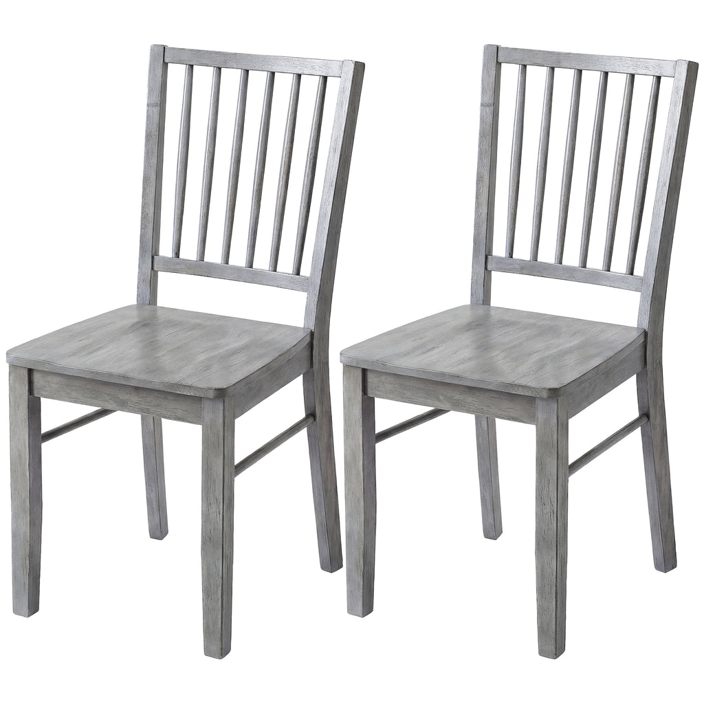Dining Chairs Set of 2 Ergonomic Solid Wood, Armless Kitchen Chairs with Rubberwood Legs, Rustic Gray