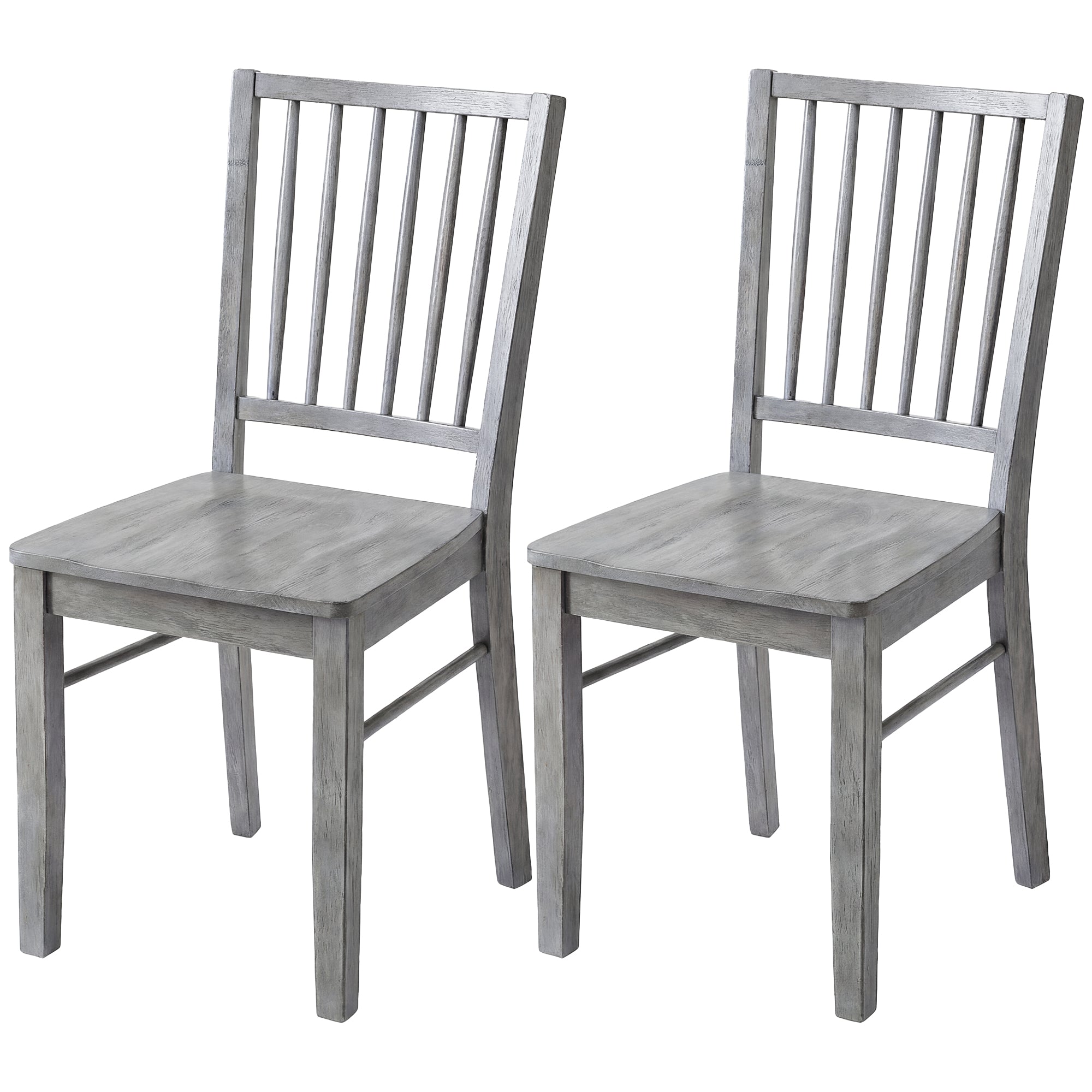 Dining Chairs Set of 2 Ergonomic Solid Wood, Armless Kitchen Chairs with Rubberwood Legs, Rustic Gray