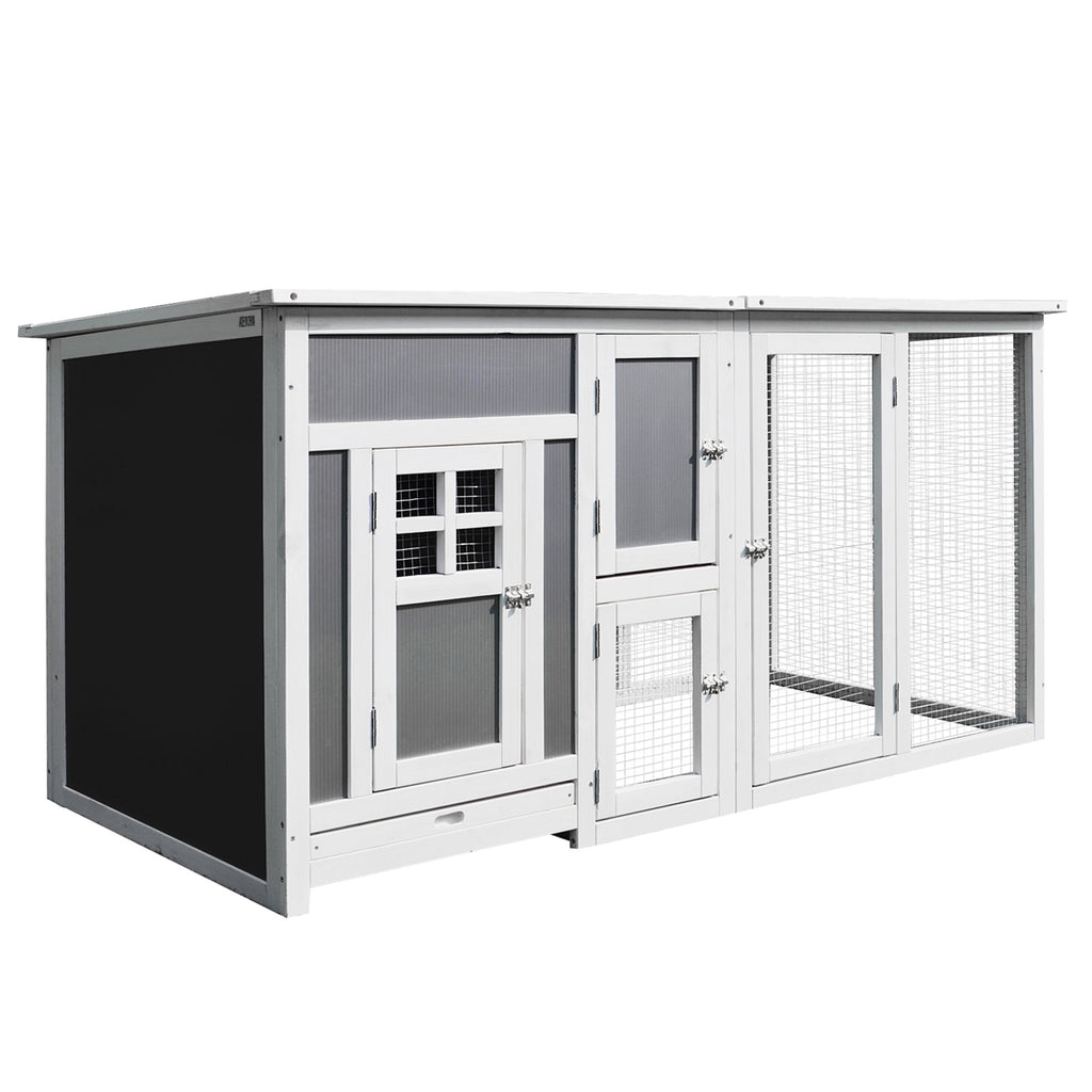63" Chicken Coop Wooden Chicken House Rabbit Hutch Poultry Cage Hen Pen Backyard PC Roof with Run Box