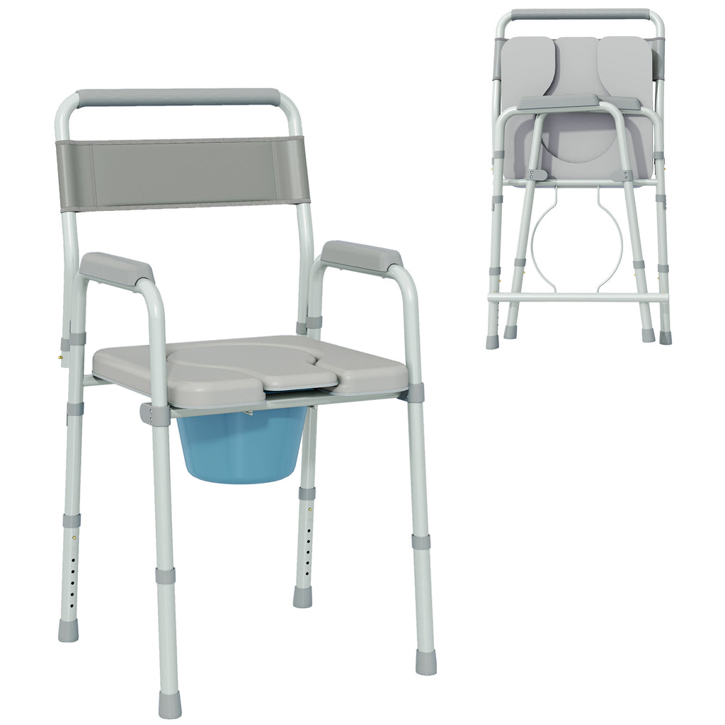 Bedside Commode Chair for Seniors, Adults, Handicap, Raised Toilet Seat with Arm, Adjustable Height, 331 lbs, Gray
