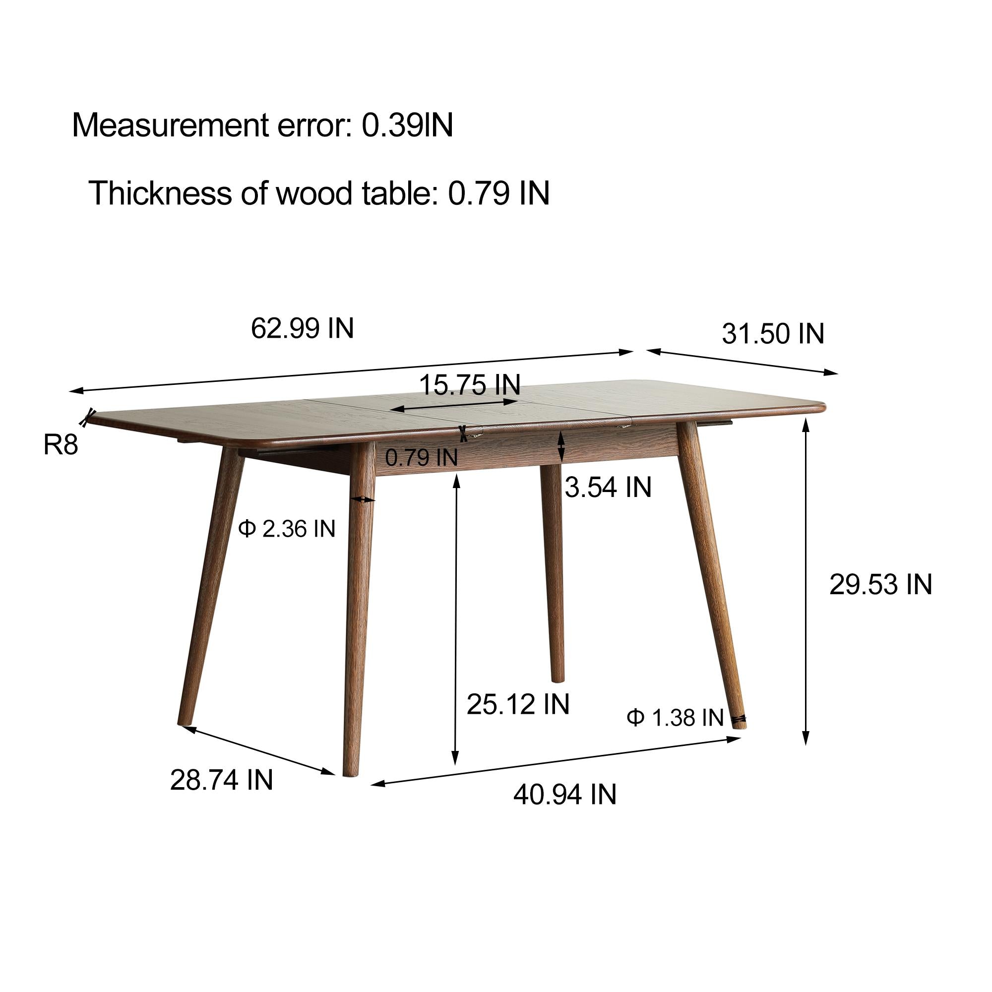 Extendable Dining Table with FAS-Grade Wood and Telescopic Top, Sturdy Center Table with Diagonal Legs, 63″ L x 31.5″ W x 29.5″ H, Walnut