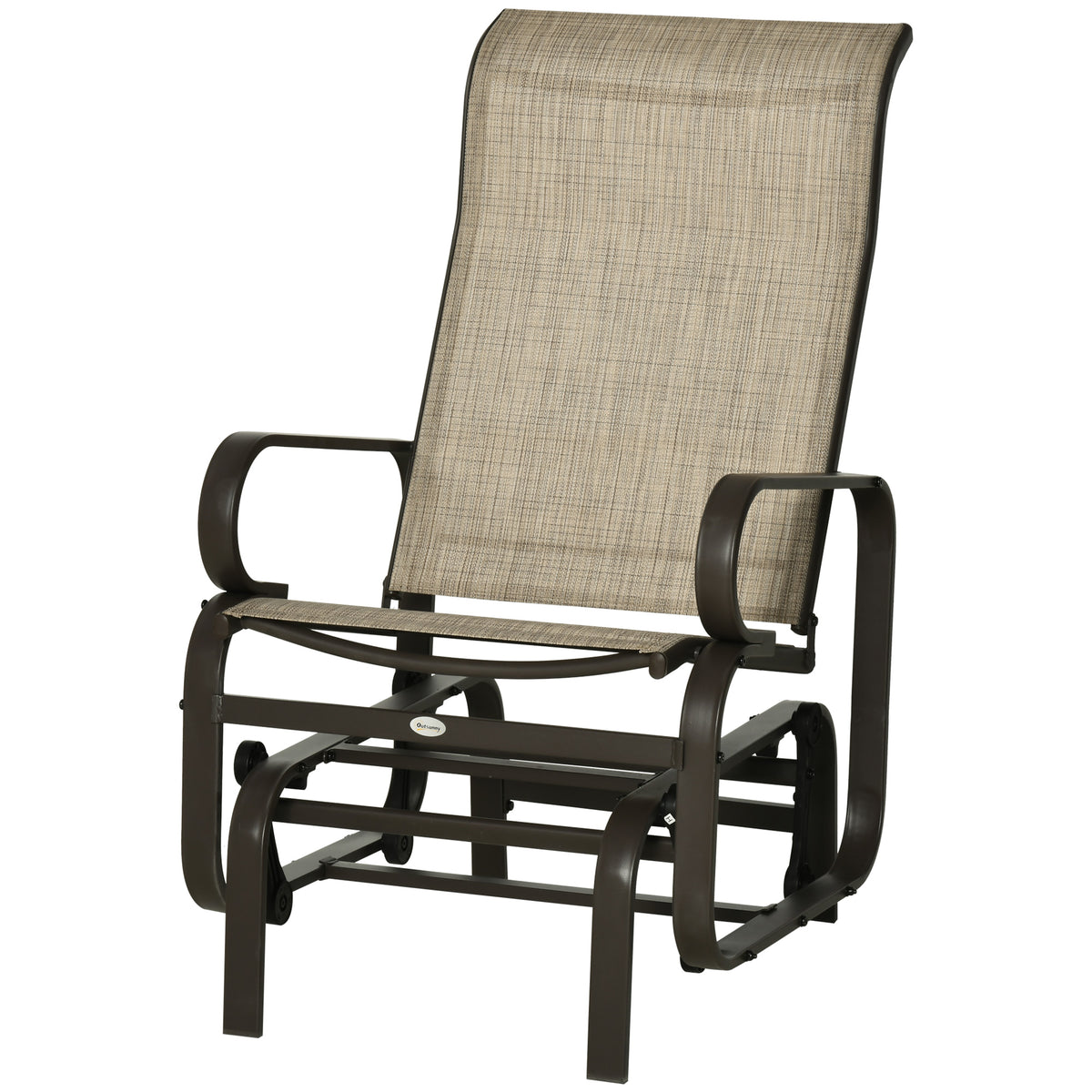 Gliding Lounger Chair, Single Rocker with Lightweight Metal & Mesh Construction, Tan